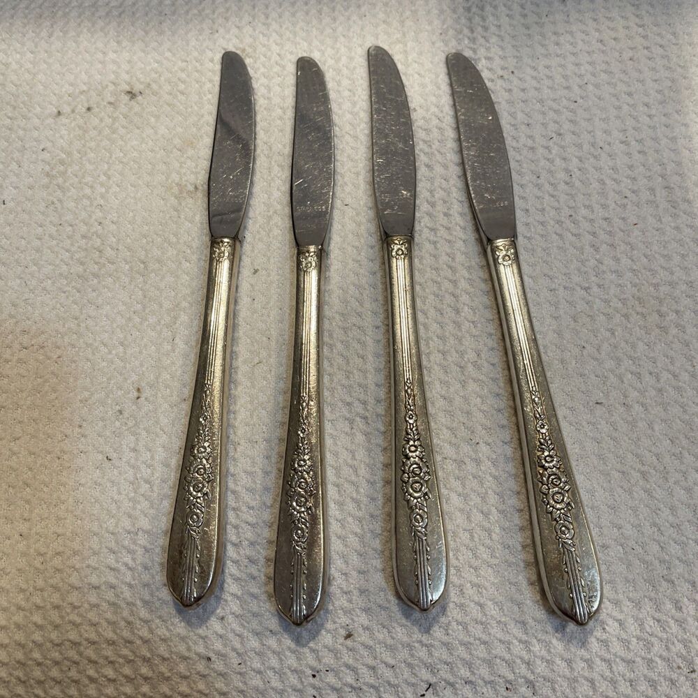 4 Nobility Plate 1939 Royal Rose Dinner Knives Oneida Silverplate Flatware